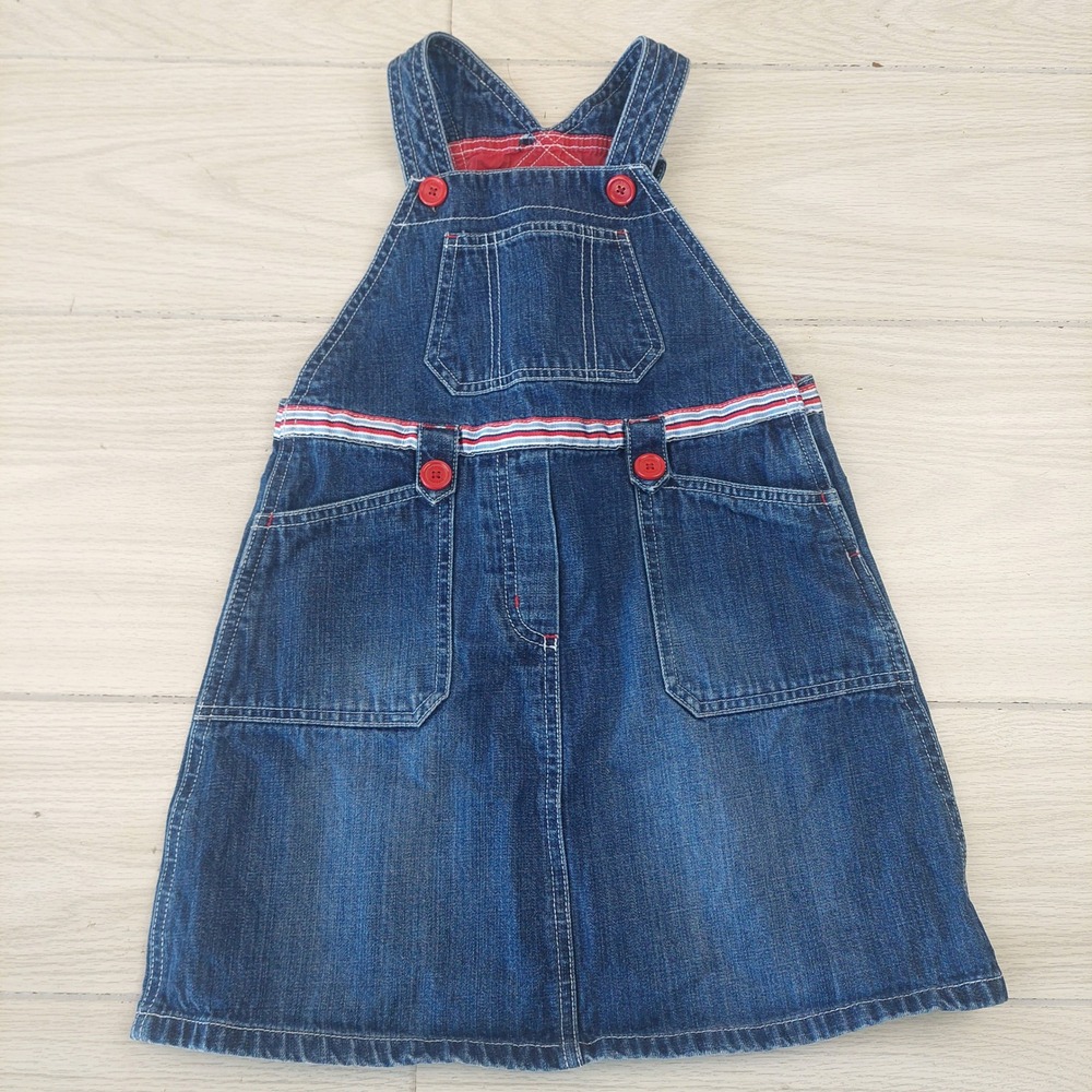 Vintage Gymboree Girls Denim Overall Dress Size 6‎ Red Trim Whale Print Lining
